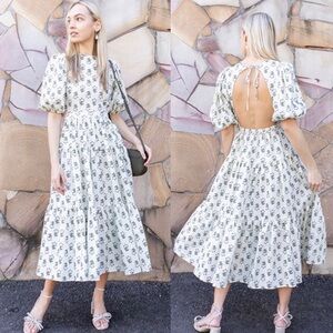 NEW | RHODE | Maryam Dress 100% Linen Puff Sleeve, Marigold Block Print